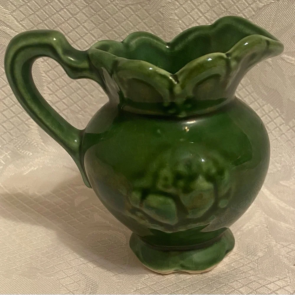 Vintage USA Green Ceramic Pitcher, Creamer - Picture 3 of 7